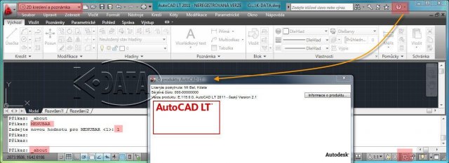 AutoCAD 2011 menubar a info o licencii