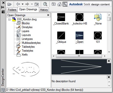 DesignCenter AutoCADu slúži na vyhladávanie v AutoCADe