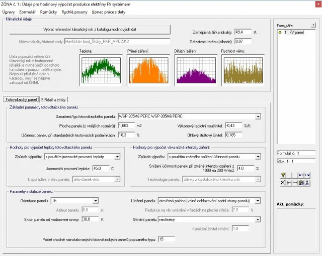 Zadájní vstupních údajů pro výpočet produkce elektřiny FV systémem