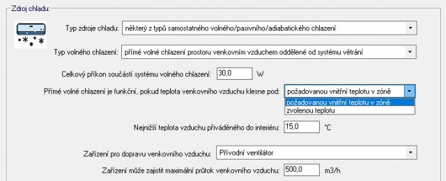 Zadání přímého volného chlazení venkovním vzduchem