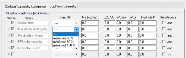 Nastavení maximální přípustné relativní vlhkosti v materiálu