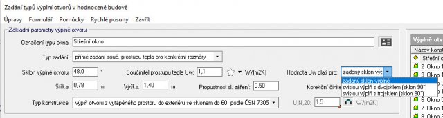Volba metody pro zohlednění sklonu výplně