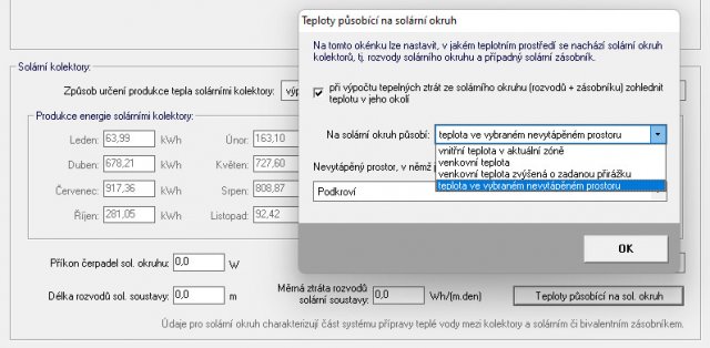 Zadání prostředí působícího na solární zásobník a okruh